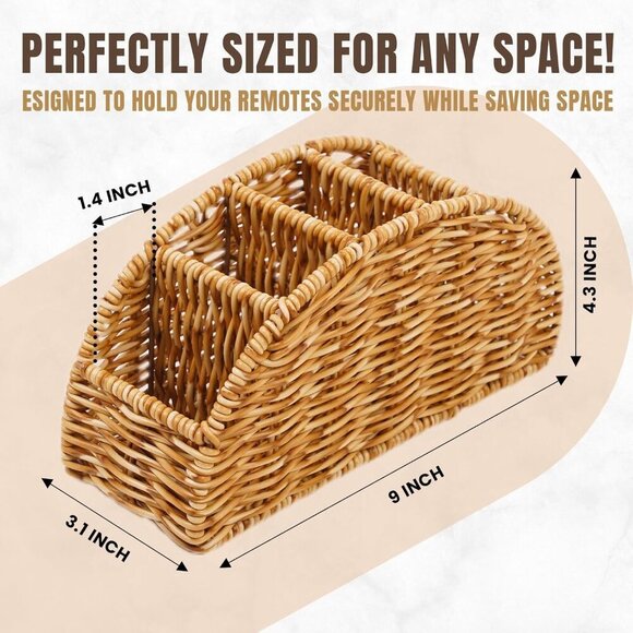 5-Compartment Remote Control Holder – Synthetic Rattan Organizer for TV Remotes, - Picture 3 of 8